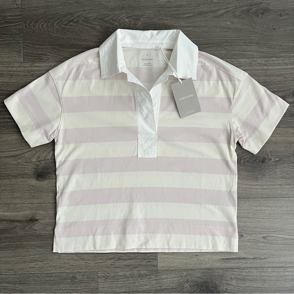 EVERLANE The Retro Jersey Polo Shirt XS Oversized Purple Preppy Coquette 70s NWT